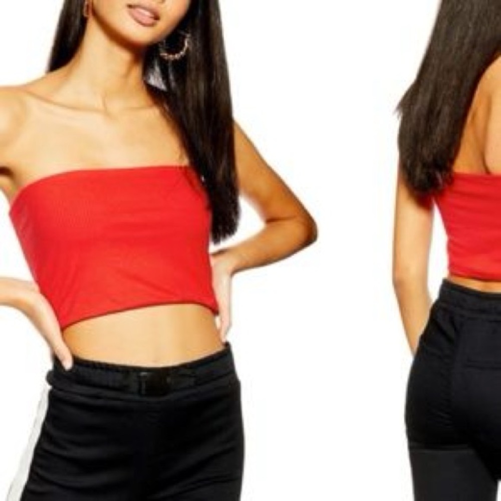 Topshop Ribbed Tube Top Red/Orange